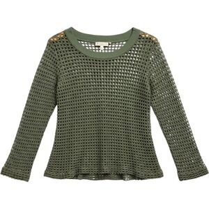 Impulse California Open‎ Knit Crochet Mesh Sweater Top M Olive Green Boho